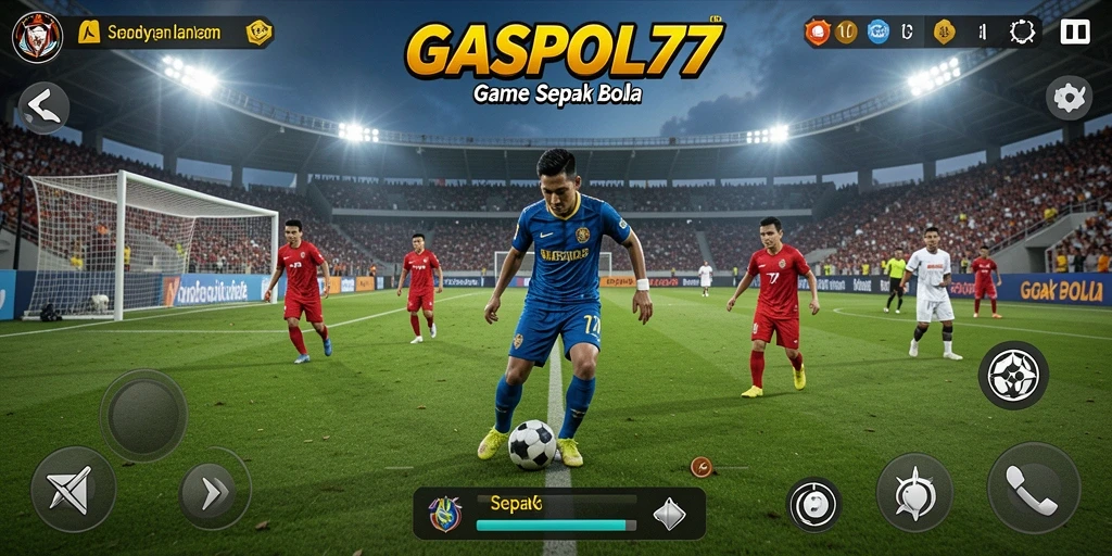 Tampilan antarmuka permainan GASPOL77 dengan aksi sepak bola yang dinamis.
