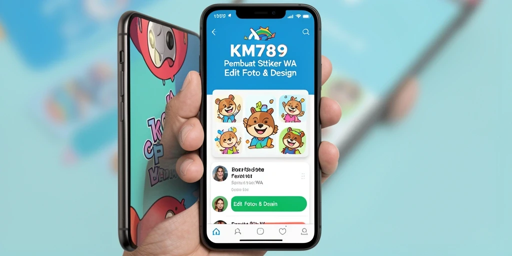 Antarmuka aplikasi KM789 untuk membuat stiker WA yang menarik.