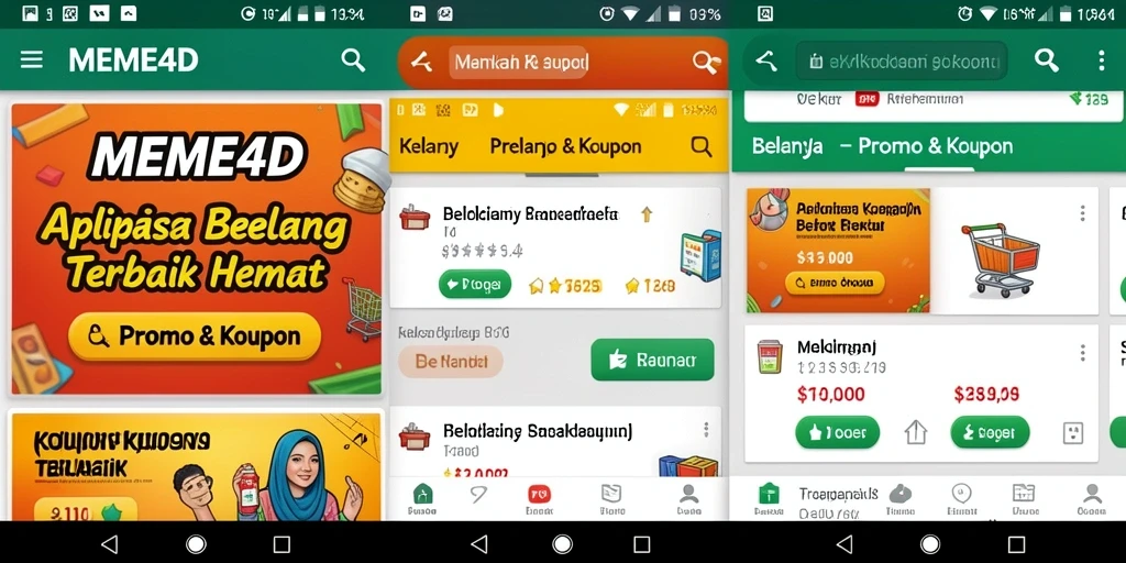 Antarmuka aplikasi MEME4D menampilkan berbagai kupon dan promo menarik.